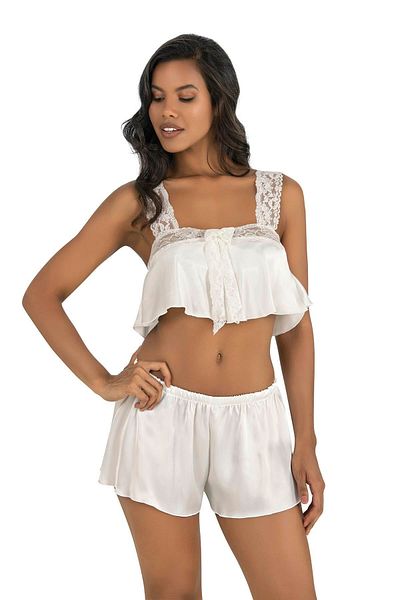 PRIMODA Ecru Satin Shorts Set 9200