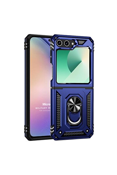 Microsonic Samsung Galaxy Z Flip 6 Kılıf Military Ring Holder Lacivert