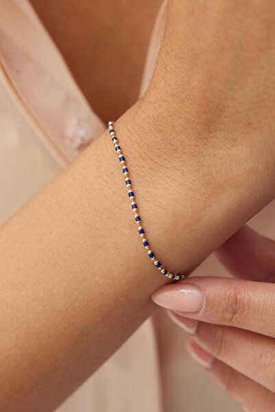 Bilezikci Lacivert Mineli Kolye Bileklik Altın Set