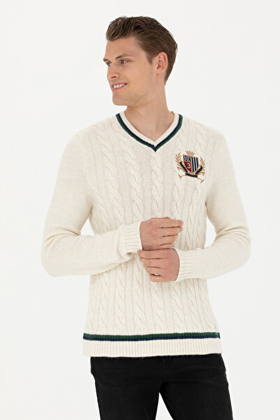 U.S. Polo Assn. Erkek Krem V Yaka Kazak 50271043-VR071