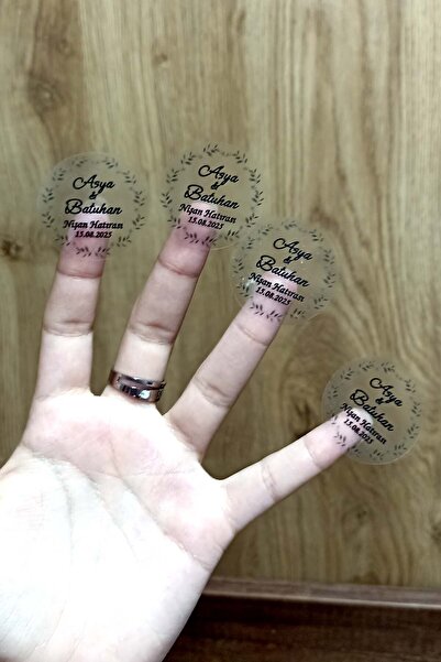 Vice Kişiye Özel Baskılı Şeffaf Etiket /Düğün-Nişan Etiketi / 100 Adet Yuvarlak Özel Gün Etiketi (3,5 Cm)