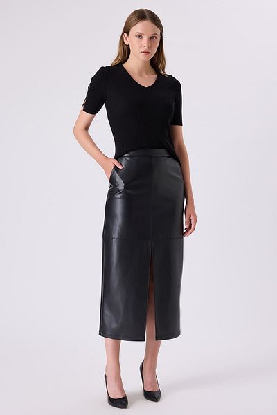 FEVER Leather Skirt with Slit Detail