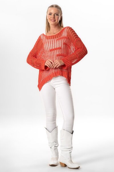 Eliş Şile Bezi Zübeyde Mercan Ажурна трикотажна блуза - довгий рукав, осінь т...