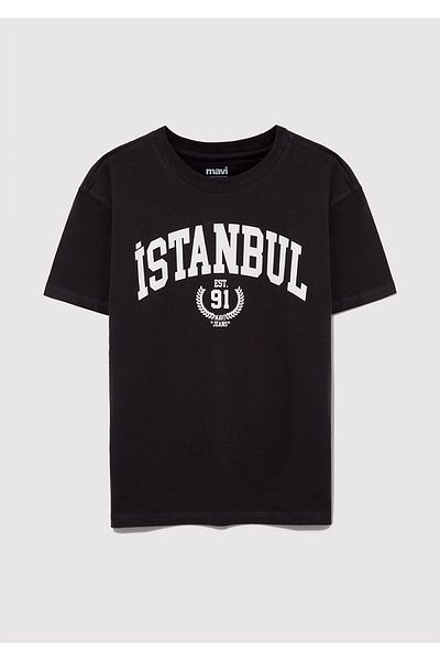 Mavi Istanbul Printed Anthracite T-Shirt Loose Fit / Loose Relaxed Fit 6610244 -70087