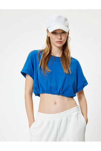 Koton Tricou crop din bumbac - mânecă scurtă, decolteu, tiv elastic