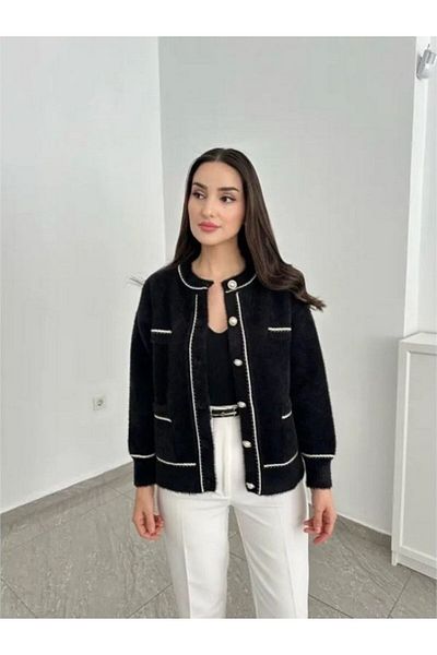 NATUFIAN STORE Guler pentru bebeluși, nasturi perle, buzunare duble, tricotaje pentru femei, cardigan