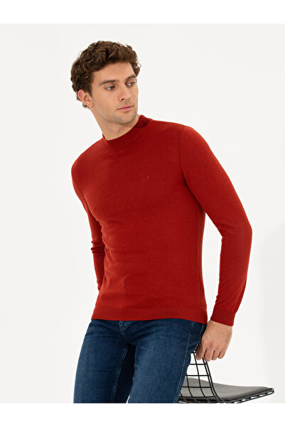 Cacharel Kiremit Slim Fit Çeyrek Balıkçı Yaka Basic Triko Kazak 50237039-VR031
