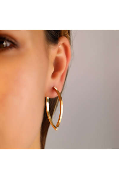 FOURSOLOS أقراط نسائية من الفولاذ، بيضاوية على الوجهين، اللون ذهبي، رقم: 57