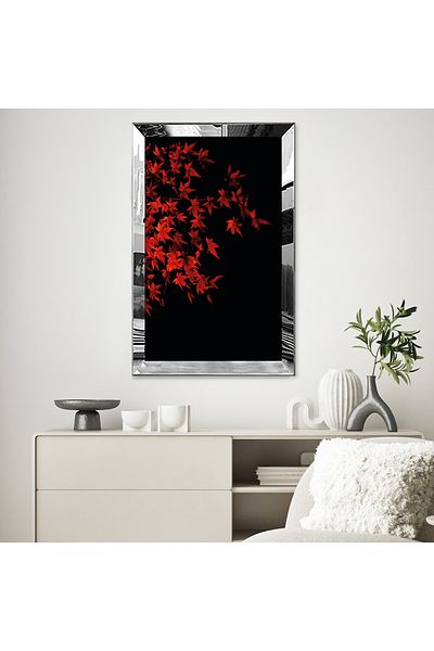 Zevahir Mobilya Dekorasyon Tablou MDF unic abstract modern de toamnă roșu cu cadru din plexiglas cu oglindă argintie
