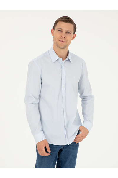 Cacharel Blue Slim Fit Cotton Striped Shirt 50291352-Vr036