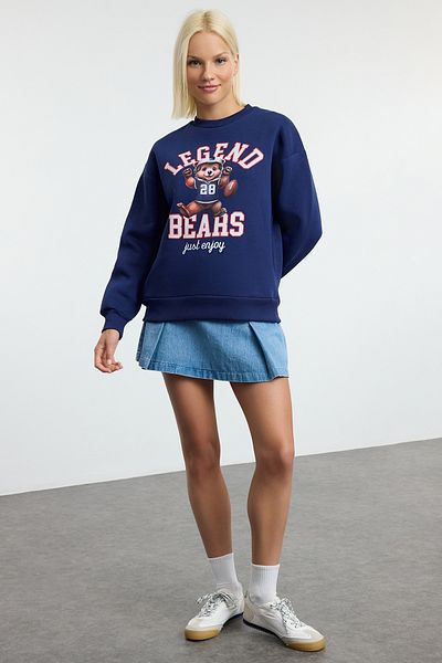 Trendyol Collection Тъмносин овърсайз плетен суичър от полар - Twoaw25sw00178
