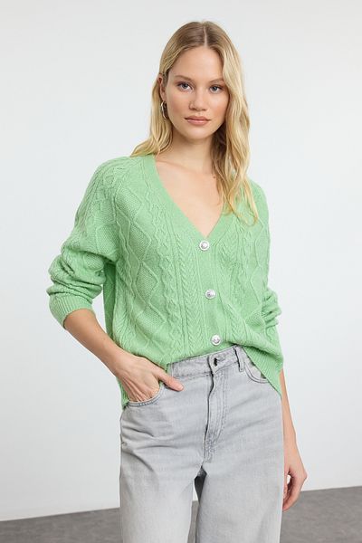 Trendyol Collection Wide Fit Mint Glitter Knitwear Cardigan - Twoaw25Hi00078