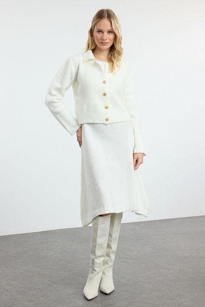Trendyol Collection Ecru Midi kötöttáru kabát és kardigán-ruha szett - TWOAW25EL00082