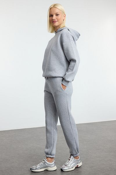 Trendyol Collection Σετ φόρμας χονδρής κοπής γκρι melangE FleEcE HoodEd - TWOAW25EM00006