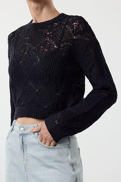 Edit by Trendyol Prolamovaný svetr Crew Neck Dark Navy Blue - Tedaw25Kz00027
