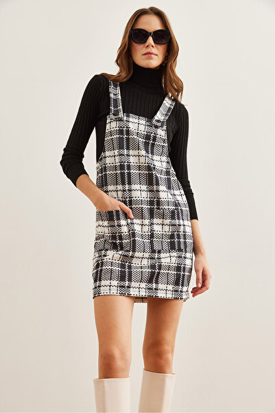 Olalook Dámské černobílé šaty Salopet s kapesním řemínkem na pásek Elb- 19002266