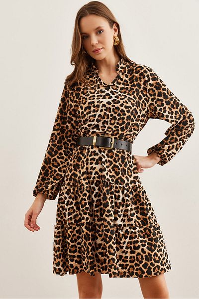 Olalook Női Leopard Stone V-nyakú, hajlított ruha ELB- 19000989