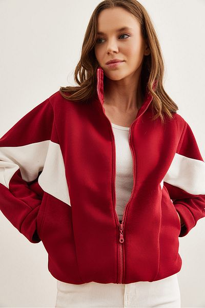 Olalook Hanorac bloc oversize roșu Claret - cu fermoar, raster SWT- 19000656