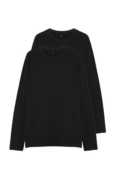 Edit by Trendyol 2 balení černo-černá 100% bavlna Slim Fit pánská trička s dlouhým rukávem - Tedaw25Ts00009