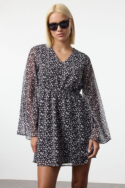 Trendyol Collection Πολύχρωμο Μίνι Φόρεμα από σιφόν - Ανοιγόμενη μέση, Φόδρα, TWOAW25EL00570