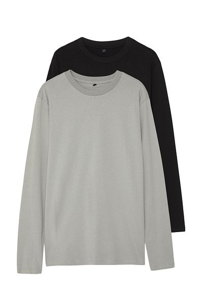 Edit by Trendyol Black-Grey 2-Pack - 100% Cotton Slim Fit Men's Long Sleeve T-Shirt Tedaw25Ts00009