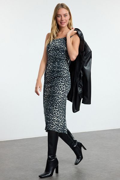 Trendyol Collection Leopárdmintás színes midi farmer ruha - TWOAW25EL00516