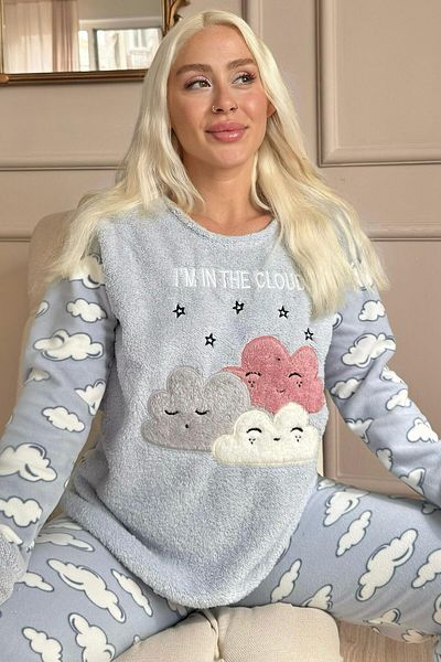 Pijamaevi Set de pijamale de pluș pentru femei cu model Blue Moon Cloud