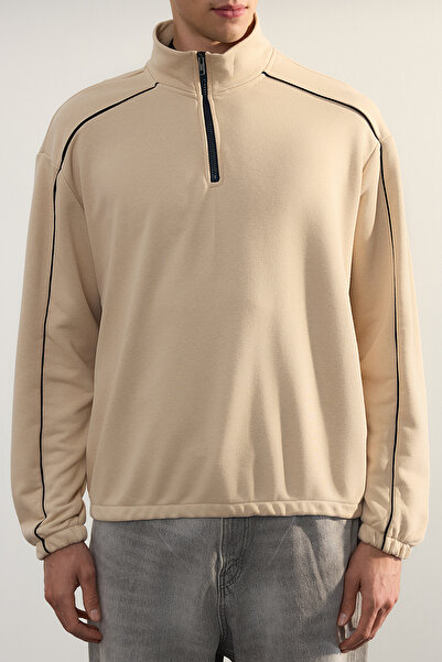 Trendyol Collection Βαμβακερό φούτερ με φερμουάρ Fleece Piping - Stand Collar TMNAW25SW00033