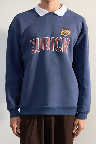 Trendyol Collection Indigo Limited Edition - Φούτερ πουκάμισο Fleece Oversize Tmnaw24Sw00187