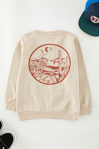 TRENDYOLKIDS Boy's Beige Mini Me Sweatshirt - Dad Son Back Printed Tkdaw25Sw00063