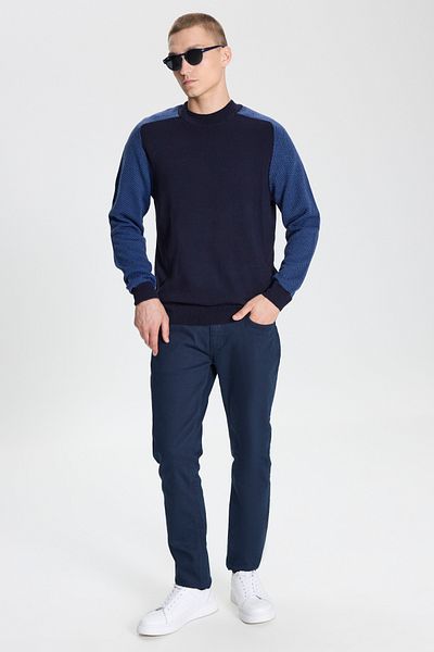 ALTINYILDIZ CLASSICS Men's Navy Blue Standard Fit Regular Cut Half Turtleneck Jacquard Knitwear Sweater