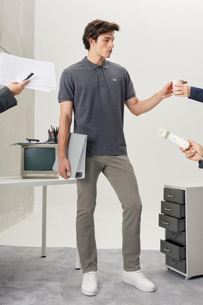 Lee Regular Fit Normal Kesim Polo Yaka Antrasit Tişört