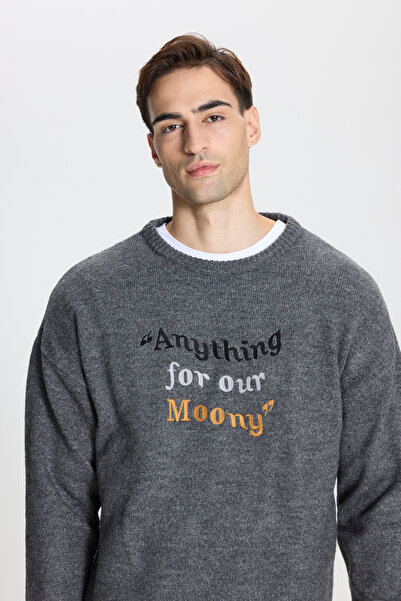 AC&Co / Altınyıldız Classics Чоловічий сірий меланжевий светр-пуловер оверсайз з вільним кроєм з горловиною з візерунком На флісі з м'якою текстурою