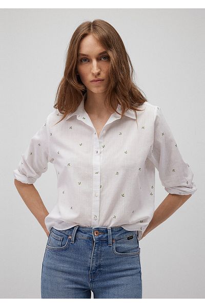 Mavi Blue Women's Long Sleeve Shirt - Comfrey Leave Print 1210030 -88007