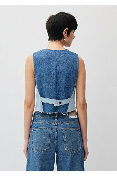 Mavi Peony Blocking Upcycle Jean Yelek Crop / Kısa Kesim 1110515-88165
