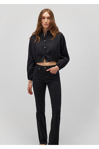 Mavi Schwarzes Tencel Tm Lyocell Crop Jacket Shirt Oversize / Wide Cut 1210857 -900