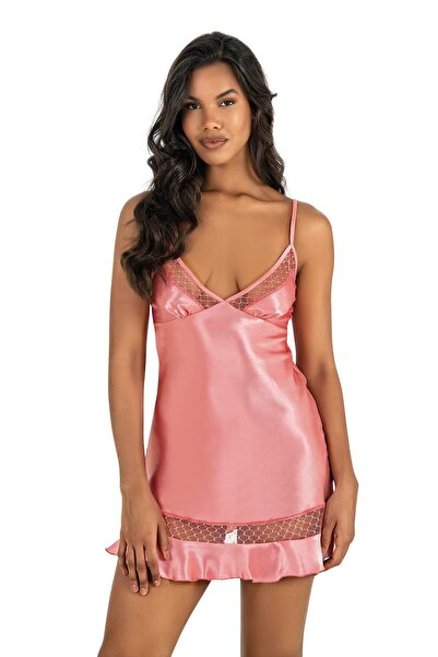 PRIMODA Koraljna kratka satenska noćna haljina 8212