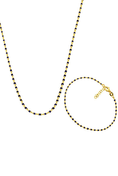 Bilezikci Lacivert Mineli Kolye Bileklik Altın Set