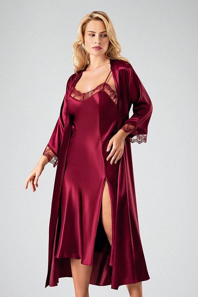 AHU Rochie lungă 2 piese Roșu Claret 7720