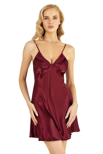 PRIMODA Claret Red Short Satin Nightgown 8201