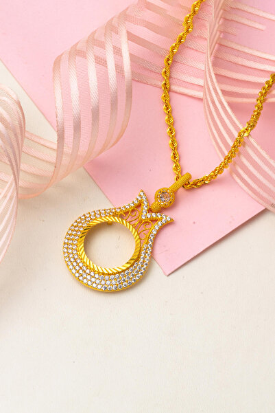 Bilezikci Lale Çerçeveli Yarım Altın Takılabilen Kolye