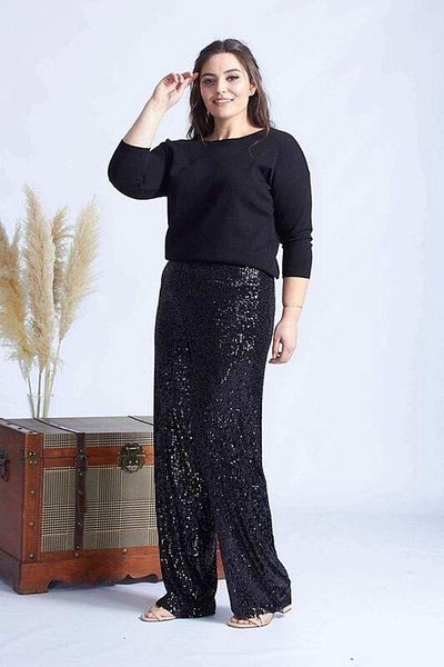 Moda Berray 4024 Black Sequined Plus Size Trousers