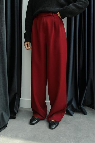 Havoş Pantaloni Palazzo cu pliuri burgundy