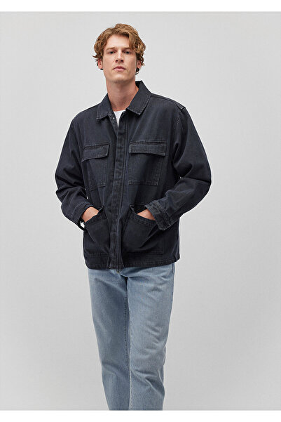 Mavi Cep Detaylı Gri Ceket Loose Fit / Bol Rahat Kesim 0110510-70088