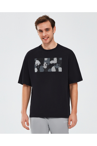 SKECHERS Γραφικό T-Shirt M Ανδρικό κοντομάνικο μαύρο Tshirt S 241076 -001