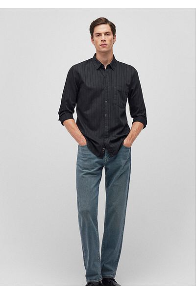 Mavi Gestreiftes schwarzes Hemd Slim Fit / Slim Fit 0211136 -900