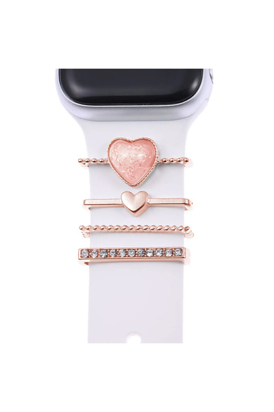 Microsonic Apple Watch 10 42mm Kordon Süsü Charm İnci Kalp Rose Gold