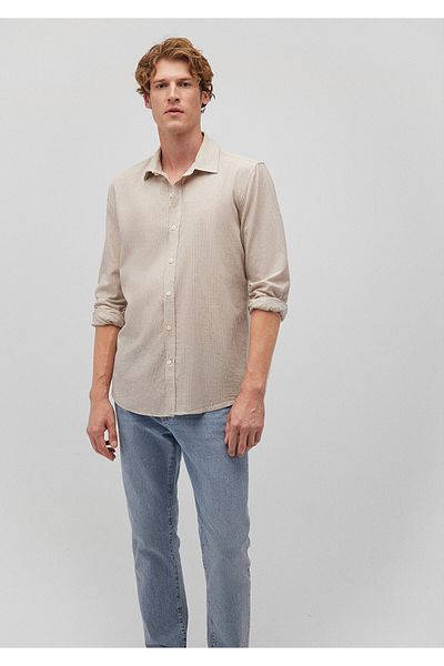 Mavi Beige gestreiftes Slim-Fit-Lyocell-Hemd - 0211081 -82393