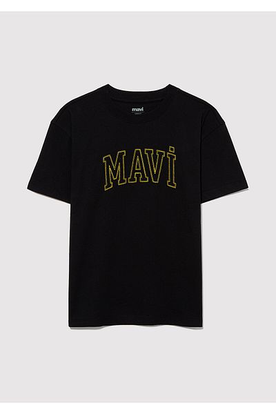 Mavi Λογότυπο Κεντημένο Μαύρο T-Shirt Loose Fit / Loose Relaxed Fit 6610214 -900