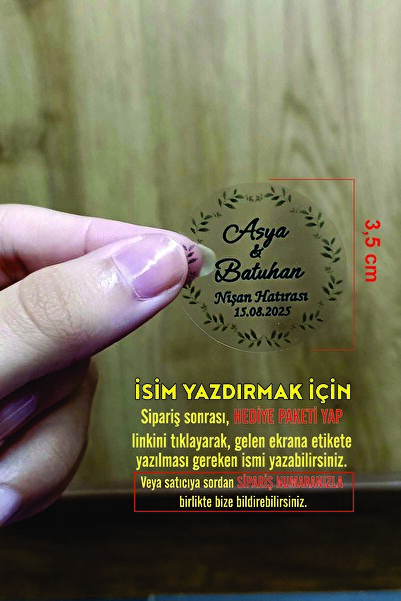 Vice Kişiye Özel Baskılı Şeffaf Etiket /Düğün-Nişan Etiketi / 100 Adet Yuvarlak Özel Gün Etiketi (3,5 Cm)